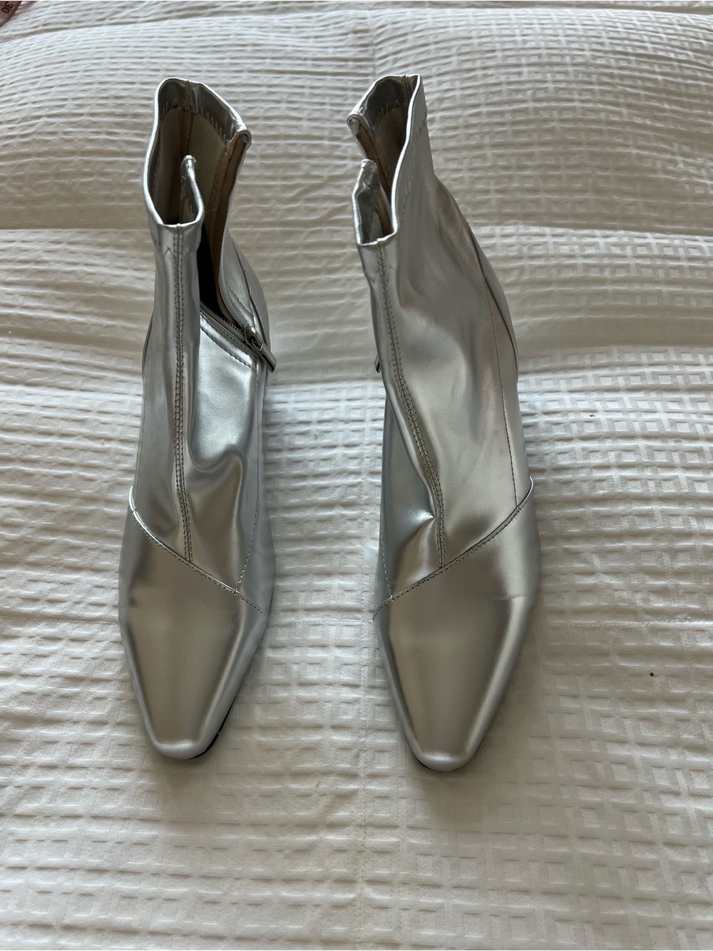F5J Metallic Silver Pointed Toe Ankle Booties